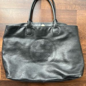 Black leather Tory Burch tote. Great for work or travel!